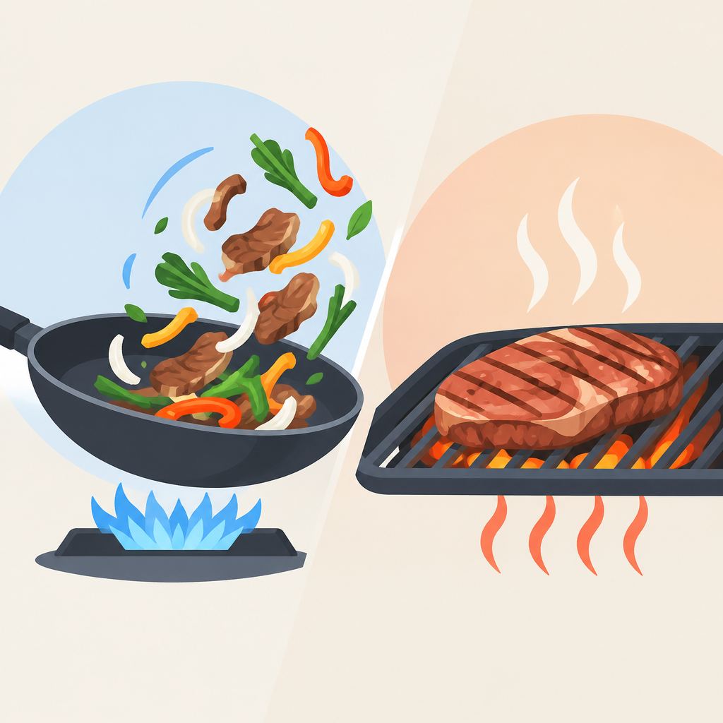 AI 생성 설명 이미지: 안산일동맛집 유니드정육식당 | 고기 볶음과 구이, 메뉴명으로 알 수 있는 조리 방식